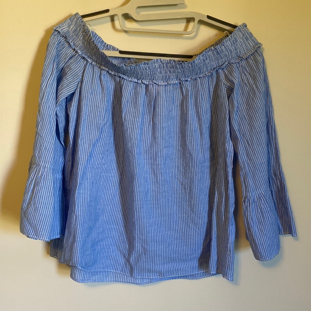 Lily Pulitzer blue & white striped off shoulder blouse